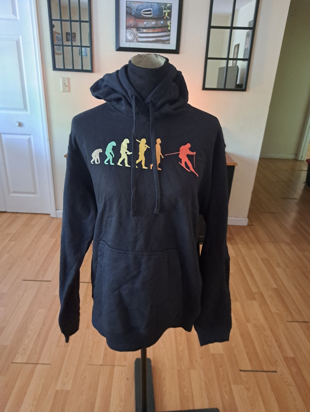 New Medium Black Evolution Skier Long Sleeve Pullover Hoodie Hooded Swestshirt